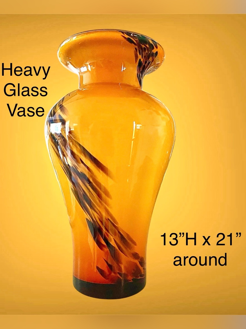 Beautiful like New Glass Vase Large & Heavy Mustard/Gold with brown swirl